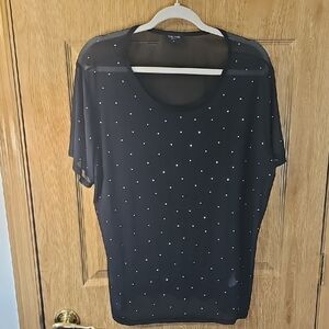 Elegant Black Short Sleeve Top with White Dots